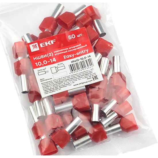 Наконечник штыревой втулочный изолированный НШвИ(2) 10,0-14 (50шт.) EKF PROxima