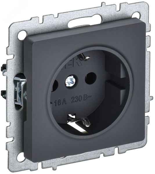 ИЭК Брайт Роз. 1м с з/к с з/шт 16А РСР14-1-0-БрГ графит в сборе 20IP  IEK