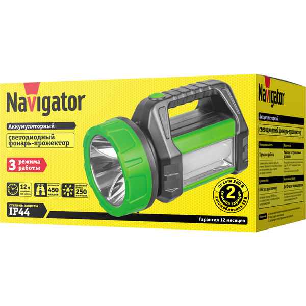 Фонарь Navigator 95 564 NPT-SP40-ACCU прож/кемп.1LED,3W+1COB, 5Вт, li-ion 1,2Ач