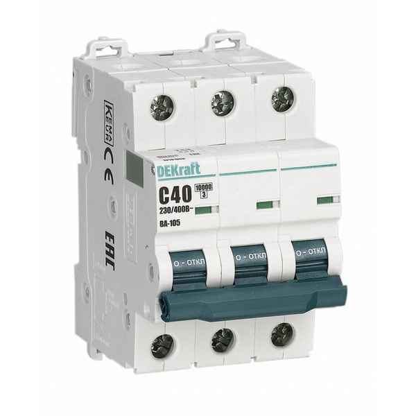 Автоматический выключатель 13177DEK Авт. выкл. 3P 16A х-ка C ВА-105 10кА DEKraft