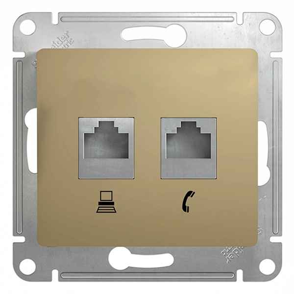 ШЭ Глосса Роз.двойная (телеф+комп) RJ11+RJ45, кат.5е (титан, б/рамки) GSL000485 (10шт/уп)