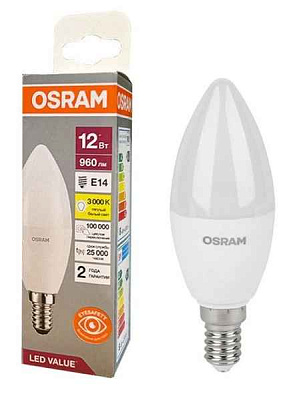 Лампа ЛЕД  E14 12Вт свеча мат.3К LVCLB100 12SW/830 230V RU OSRAM