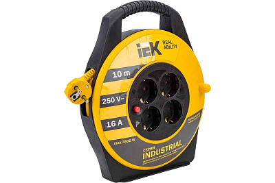 Удлинитель 10м  4 роз. с заземл. УК10 катушка IP20, ПВС 3x1,5, ИЭК Industrial
