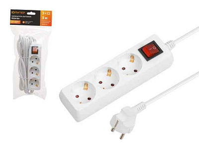 Удлинитель  3м  3 роз. с заземл., з/шт., с выкл., Navigator 71455
