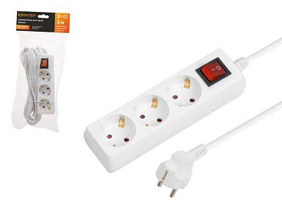 Удлинитель  5м  3 роз. с заземл., з/шт., с выкл., Navigator 71514