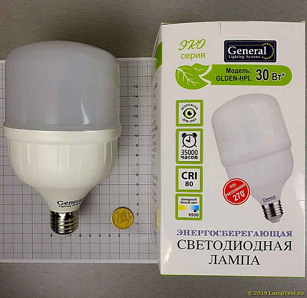 Лампа ЛЕД E27 30Вт 6,5К GLDEN-HPL-30-230-E27-6500 General 660001