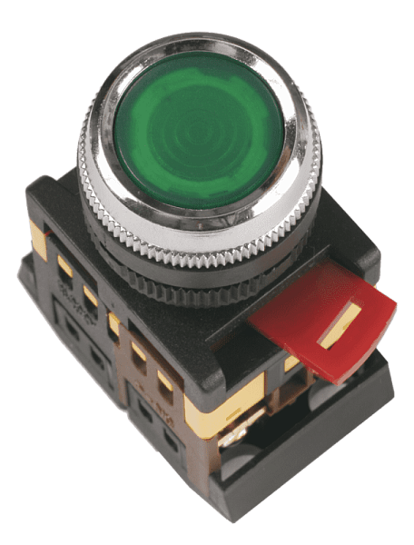 Кнопка ABLFP-22 зеленый 240В d22мм неон 1з+1р ИЭК