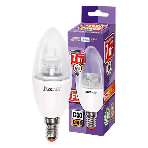 Лампа ЛЕД  E14  8,0Вт свеча мат.3K PLED-LX C37 Jazzway
