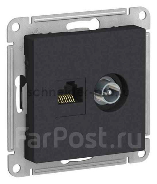 ШЭ Атлас Роз. двойная (ТВ + компьютерная RJ45) кат.5E,(б/рамки, карбон) ATN001089 (5шт/уп)