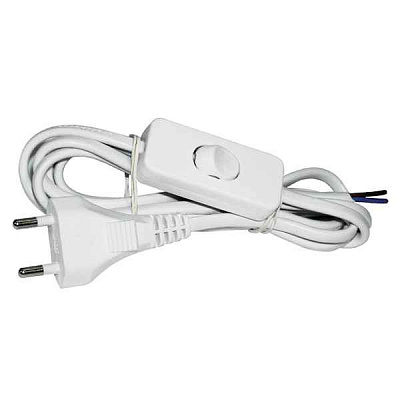 Шнур 2x0,75 (2,0м) УШ-1КВ  с выкл. и вилкой (белый) ИЭК