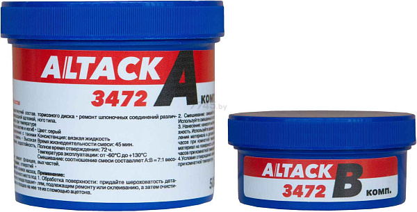 Состав ремонтный металлополимер Altack 3472 Plastic steel liquid, 2К, 500г