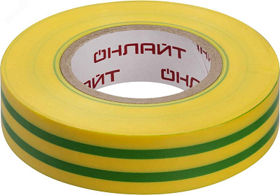 Изолента ПВx 0,15x19ммx20м  желто-зеленая Онлайт OIT-B19-20-YG