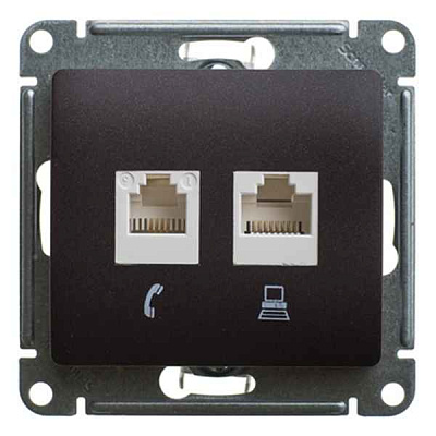 ШЭ Глосса Роз.двойная (телеф+комп) RJ11+RJ45, кат.5е (шоко, б/рамки) GSL000885 (10шт/уп)