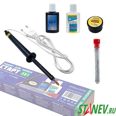 Инстр. Паяльник Набор для пайки (канифоль, флюс, кислота, припой) ОНЛАЙТ 90170