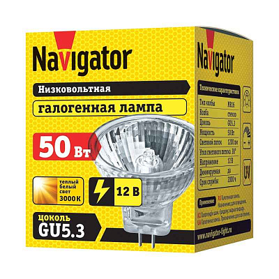 Лампа галог. рефл. 50W 12V GU5.3 2000h MR16  Navigator, 94 204