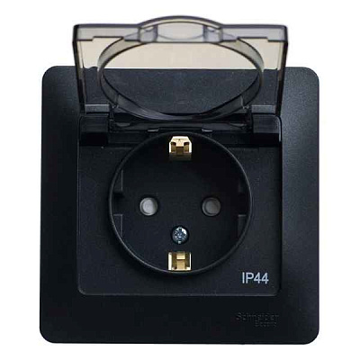 ШЭ Глосса Роз. с/у с/з з/шт с крышкой 16А IP44 (алюминий, с/рамкой) GSL000348 (10шт/уп)