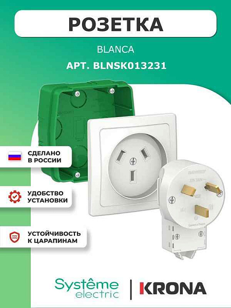 ШЭ БЛАНКА Комплект силовой 32А 250В (роз.,вилка, монт. коробка) (белый)  BLNSK013231