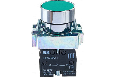 Кнопка LAY5-BA31 без подсветки зеленая 1НО ИЭК