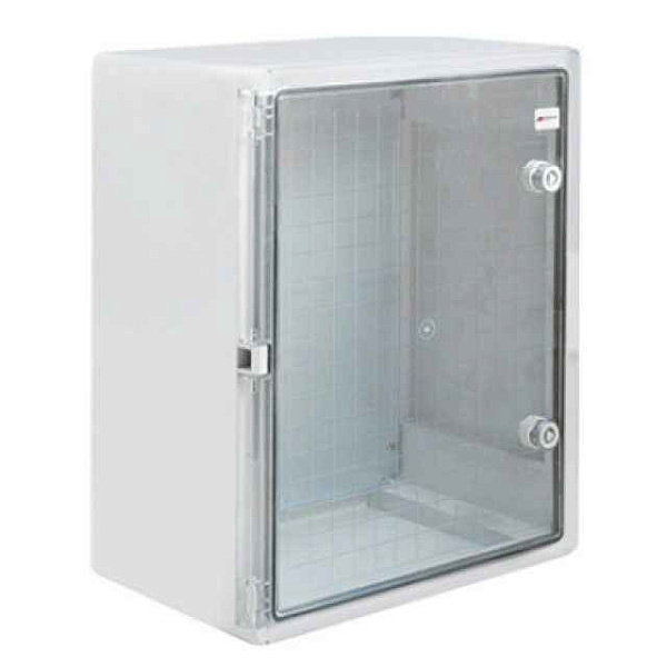 Щит навесной 500X400X240мм (ВхШхГ) с монт. панелью 445X335мм (ВхШ), с комплектом крепления на стену, дверь прозрачная, IP65, поликарбонат