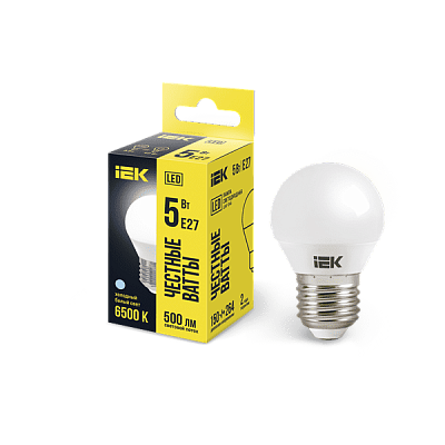 Лампа ЛЕД  E27  5Вт шар.мат.6,5К LED Globe G45 400lm 6500k E27 IEK