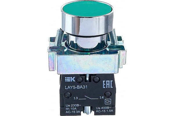 Кнопка LAY5-BA31 без подсветки зеленая 1НО ИЭК