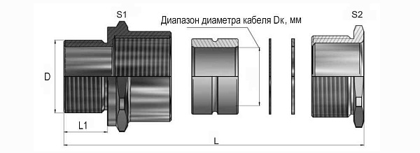 Ех-кабельный ввод ВКВ2-НР-K 3/4-20 1Ex db e II Gb X ГОФРОМАТИК