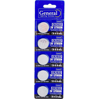 Элемент питания CR2032 GBAT-CR2032  кнопочная литиевая 5pcs/card General 800568