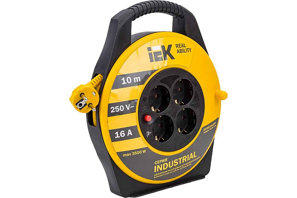 Удлинитель 10м  4 роз. с заземл. УК10 катушка IP20, ПВС 3x1,5, ИЭК Industrial