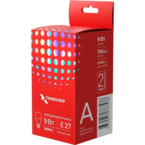 Лампа ЛЕД  E27  9Вт 3К А60 LED-M Белсвет 41488