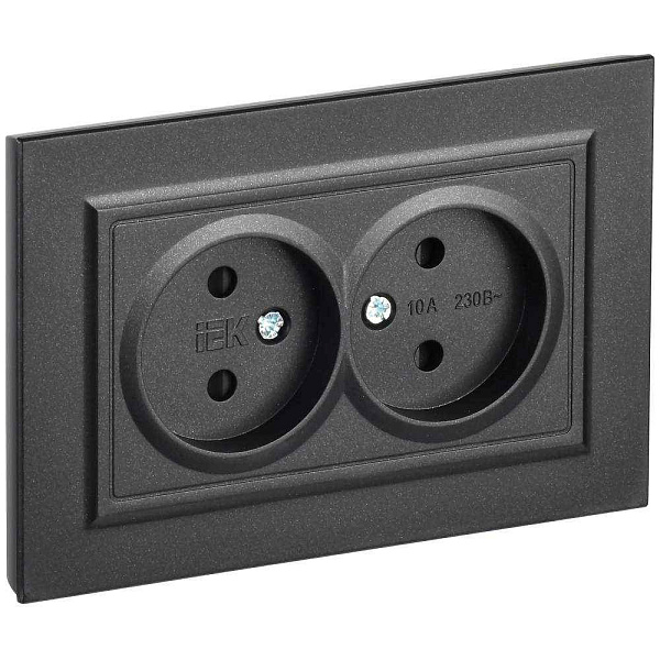 ИЭК Брайт Роз. 2-я без з/к/ш 10А в сб. РС12-2-БрЧ черный в сборе IEK