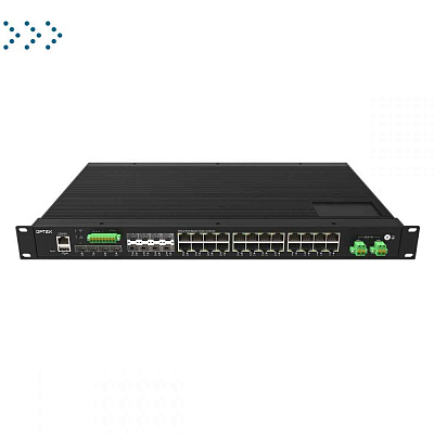 PoE-коммутатор управляемый промышленный 2 уровня с 4*1G/2.5G/10G Base-X SFP+ портами, 16*10/100/1000Base-T RJ45 PoE и 8*1G Combo RJ45/SFP портами, дво