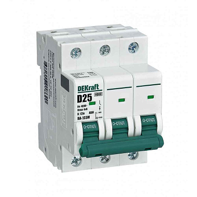 12555DEK Авт. выкл. без теплозащиты 3P 10А х-ка D 6кА ВА-103M