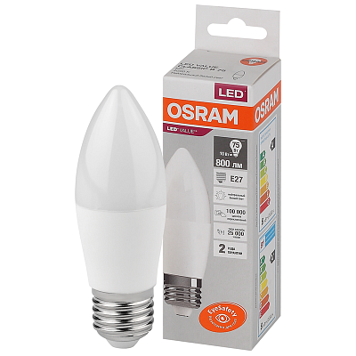 Лампа ЛЕД  E27 10Вт свеча мат.4К LVCLB75 10SW/840 230V RU OSRAM