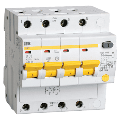 Авт.диф. 4п 10А  30мА  АД-14 4,5 кА ИЭК