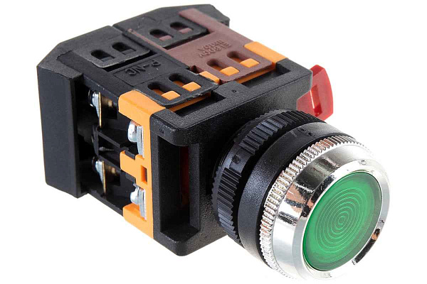Кнопка ABLFS-22 зеленый 240В d22мм неон 1з+1р ИЭК