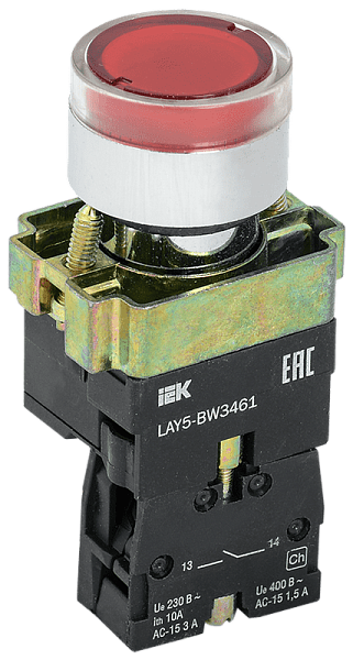 Кнопка LAY5-BW3461 с подсв. красная 1 НО  d22мм 240В  ИЭК