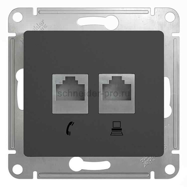 ШЭ Глосса Роз.двойная (телеф+комп) RJ11+RJ45, кат.5е (антрацит, б/рамки) GSL000785 (10шт/уп)