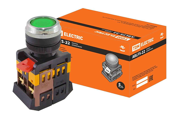 Кнопка ABLFS-22 зеленый 230В d22мм неон 1з+1р  HLT