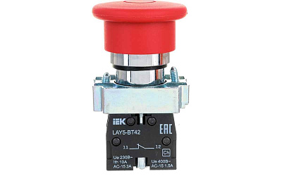 Кнопка LAY5-BT42 "Грибок" с фиксацией НЗ ИЭК