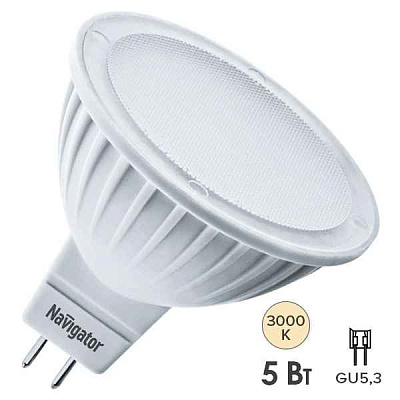 Лампа ЛЕД  MR16/GU5.3  5W 12V 3000K Navigator, 94 262