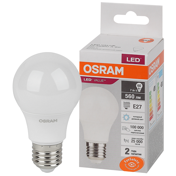 Лампа ЛЕД  E27  7,0Вт 6,5К LVCLA60 7SW/865 230V RU OSRAM