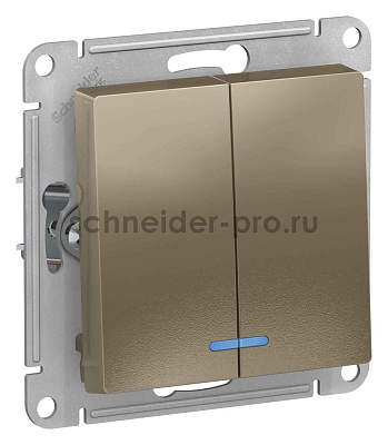 ШЭ Атлас Выкл. 2кл. с/у с инд.,  10А, (б/рамки, шампань) ATN000553 (10шт/уп)