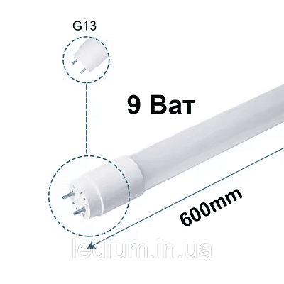 Лампа ЛЕД  Т8- 9Вт 600мм 4К (с ЭМС) HE 80 CRI G13 М AC 25x1 ФС