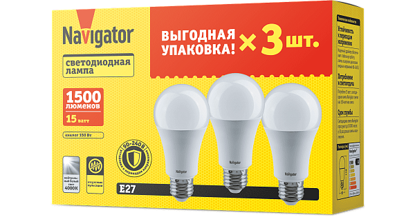 Лампа ЛЕД  E27 15Вт 4К NLLB-A60-15-230-4K-E27 Navigator 82482