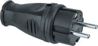 Вилка каучук прямая 2P+PE 16A 220В IP44 черная, Navigator 61368