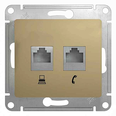 ШЭ Глосса Роз.двойная (телеф+комп) RJ11+RJ45, кат.5е (титан, б/рамки) GSL000485 (10шт/уп)