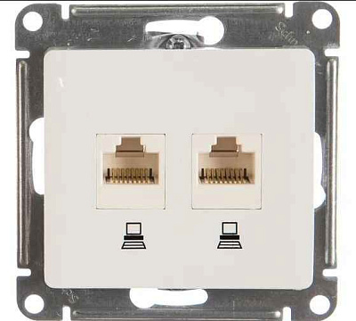 ШЭ Глосса Роз.двойная (комп+комп) RJ45+RJ45, кат.5е (бел, б/рамки) GSL000185KK (10шт/уп)