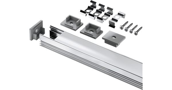 Профиль NPR-02-SET накладной с рассеив.16,5x11,9 мм  (2м профиль+2м рассеиватель+4 заглушки+крепежная клипса 4 шт+саморез 4 шт) Navigator 95327