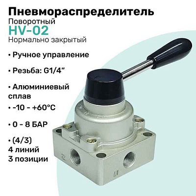 4/3-Пневмораспределитель с ручным управл-м  G1/4" VH211-F02