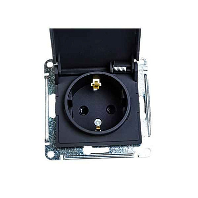 ШЭ Атлас AQUA Роз. 1-я с/у с/з з/шт с крышкой, 16А, IP44, (б/рамки, карбон) ATN441046 (15шт/уп)